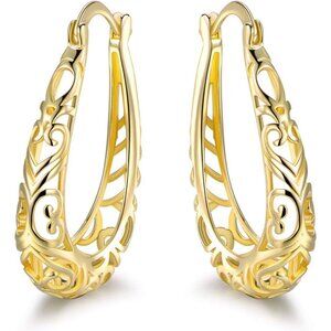 Gold Plated 18"  Filigree Hoop Earrings